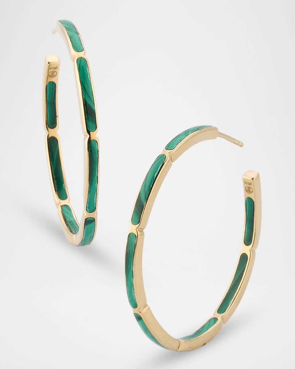 Inside Out Malachite Hoop Earrings in 18K Yellow Gold